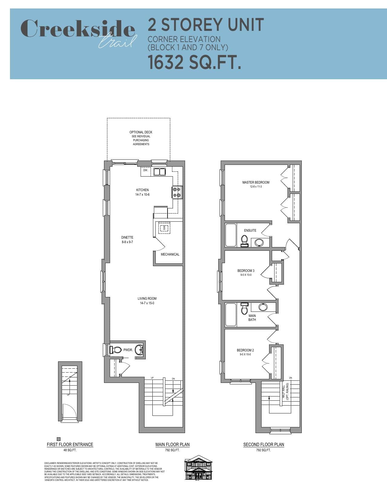 3 Bed Upper Floor Plan at Creekside Trail Towns - 1632 sq.ft
