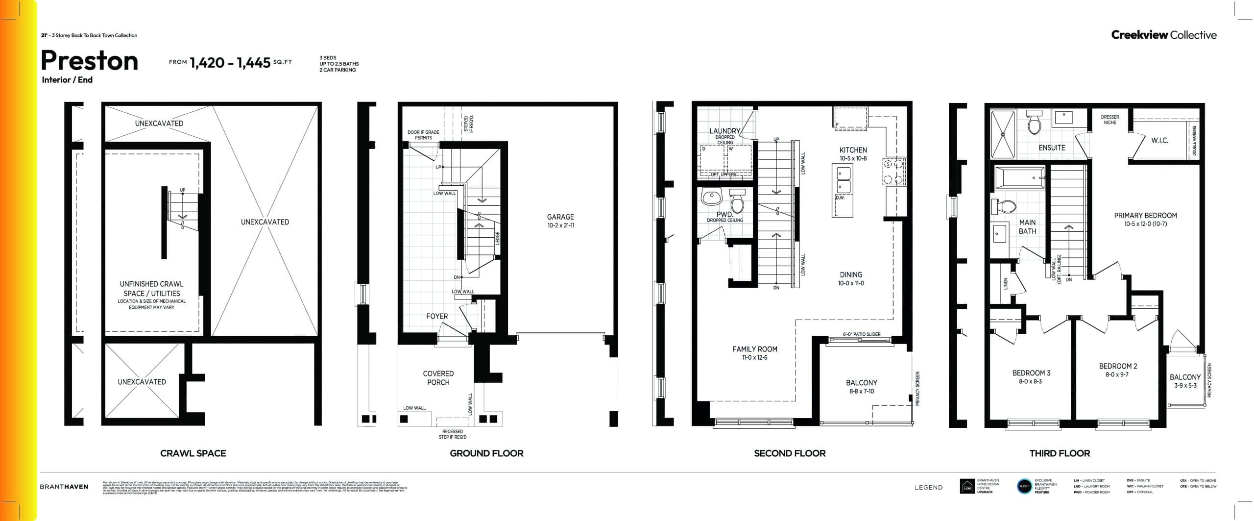 Preston (End) Floor Plan at Creekview Collective Towns Phase 2 - 1445 sq.ft
