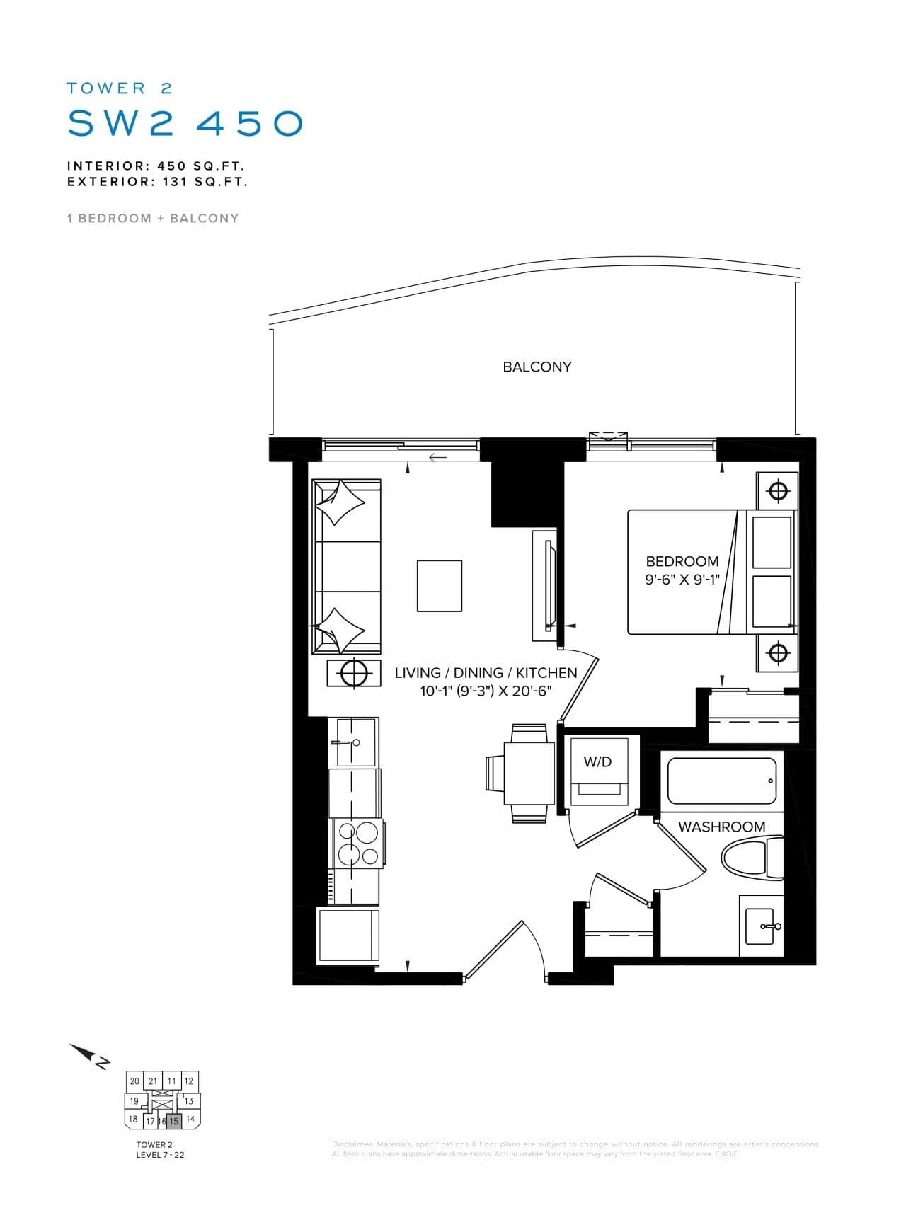 SW2 450 Floor Plan at SXSW Tower 2 Condos (SXSW2) - 450 sq.ft