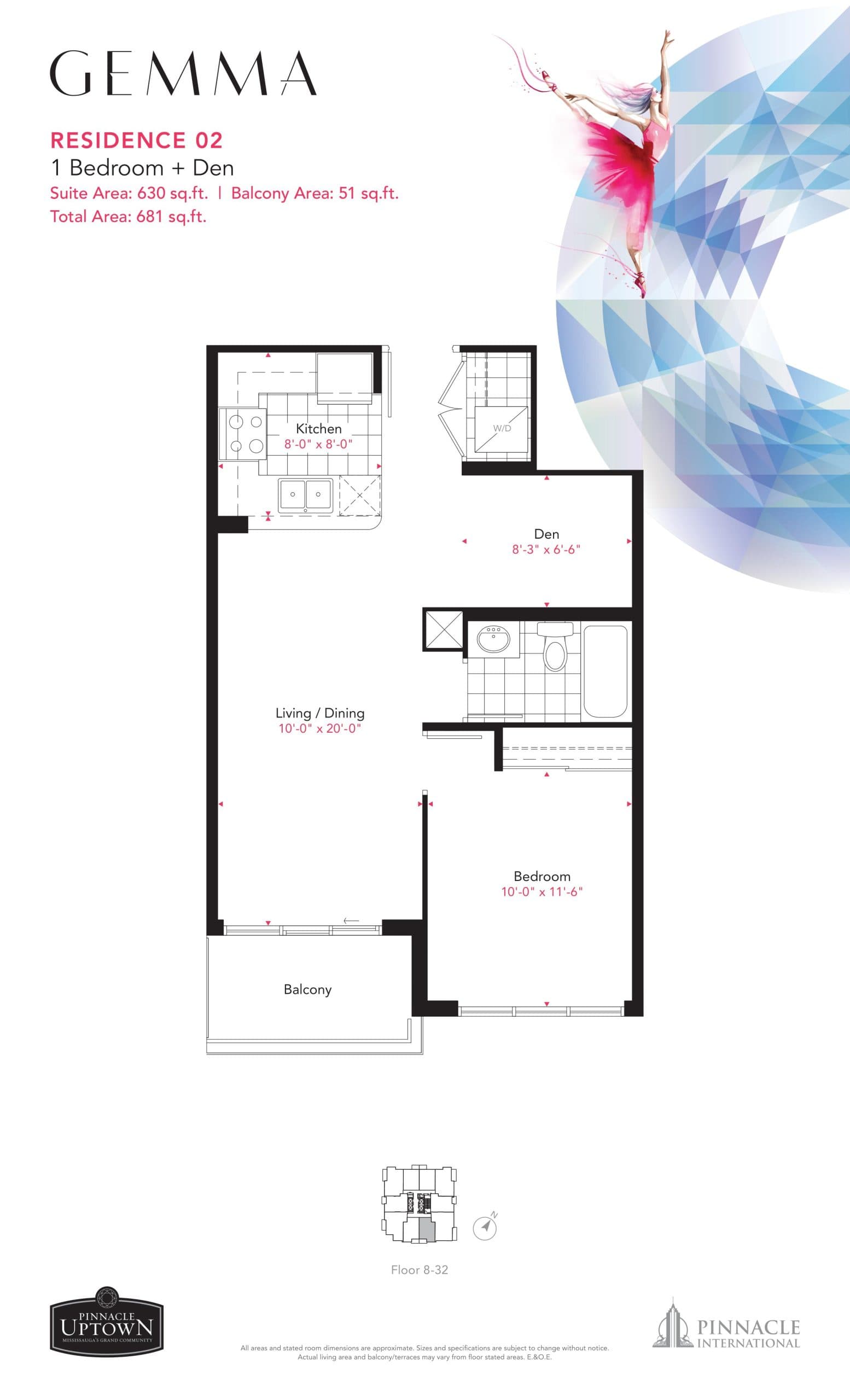 Residence 02 Floor Plan at Gemma Condos - 630 sq.ft