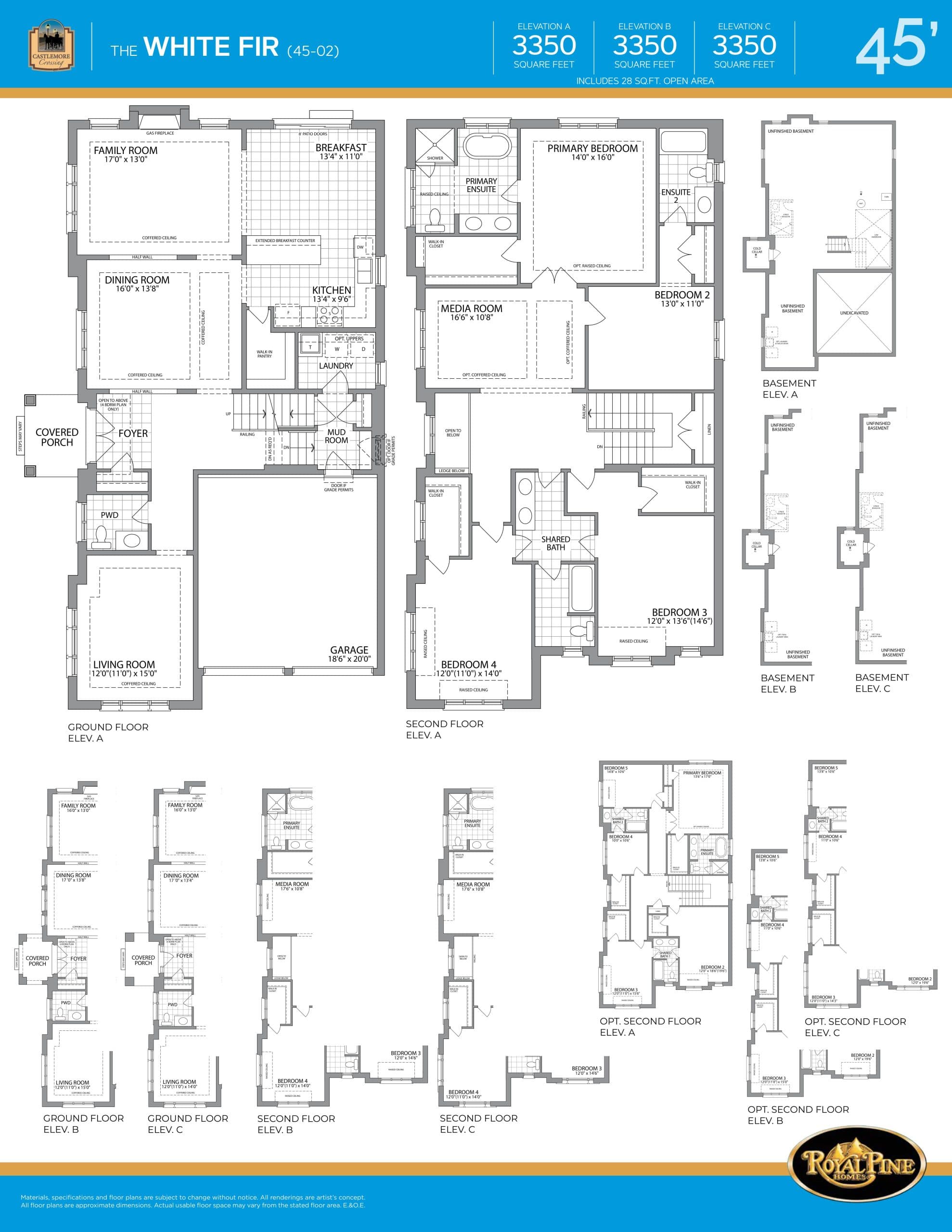 The White Fir Floor Plan at Castlemore Crossing Homes - 3350 sq.ft
