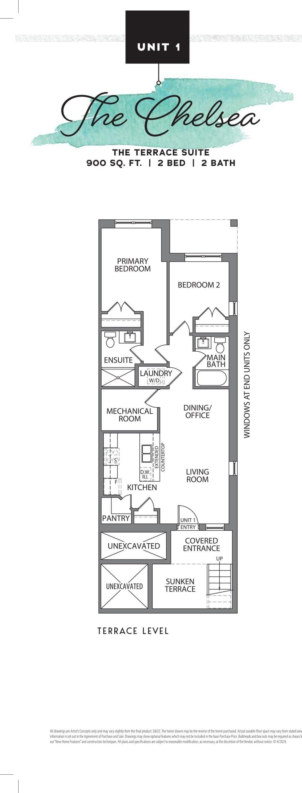 The Chelsea Floor Plan at The Block on Clair Towns - 900 sq.ft