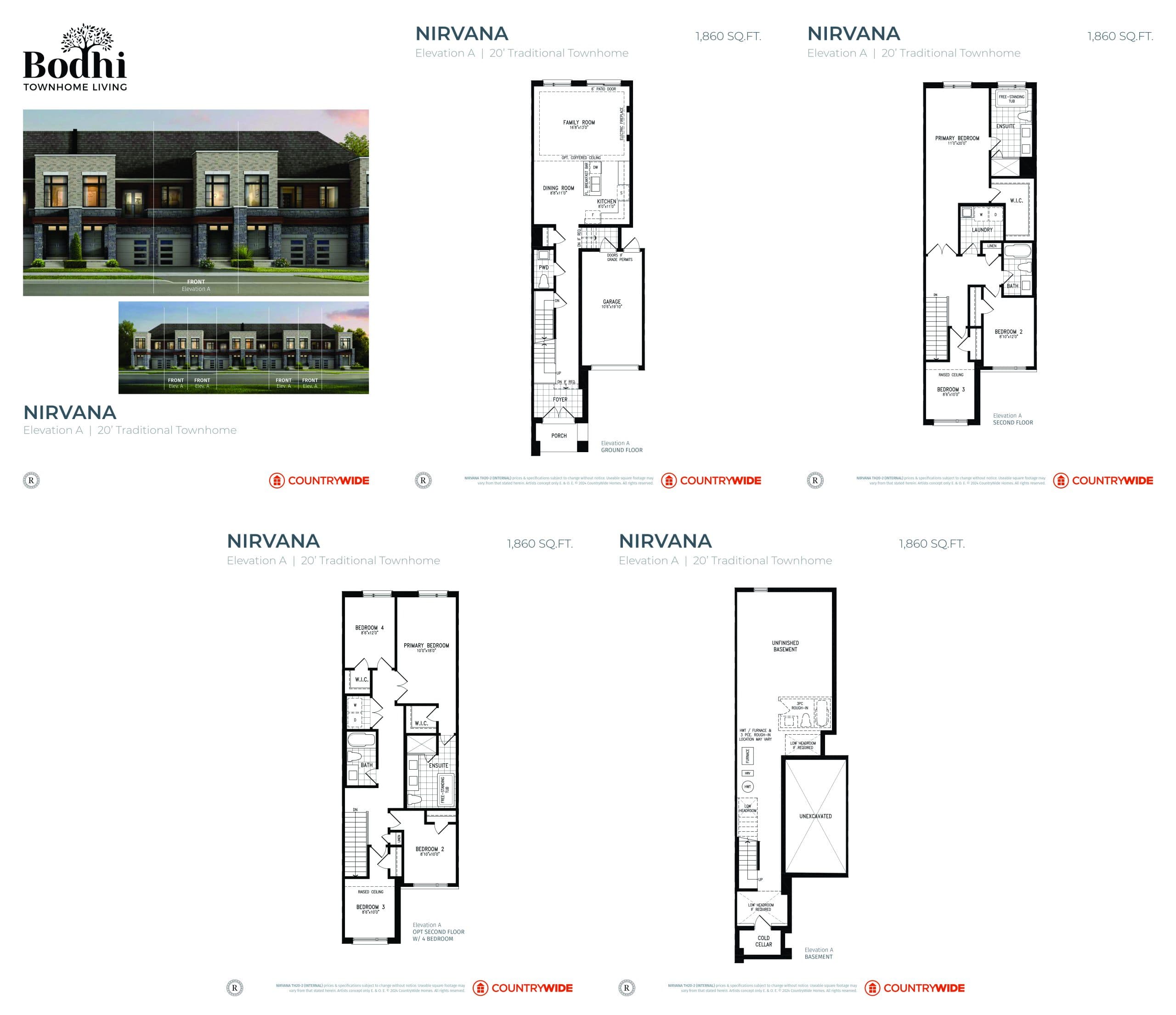 Nirvana (Elevation A) Floor Plan at Bodhi Townhome Living - 1860 sq.ft