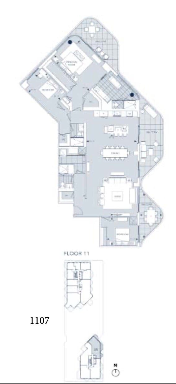 3A (Suite 1107) Floor Plan at Aqualuna at Bayside Condos - 2206 sq.ft