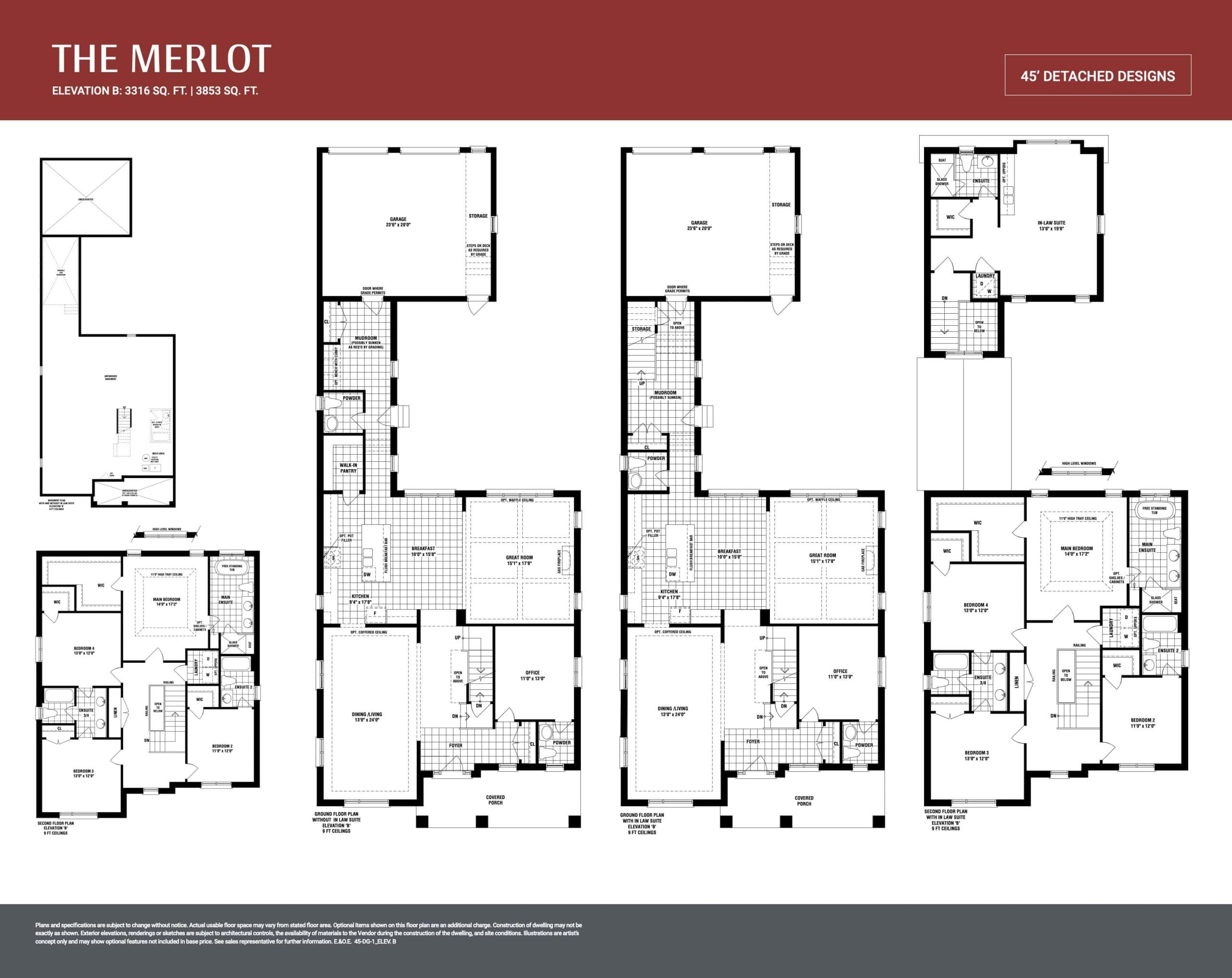 The Merlot (Elevation B) Floor Plan at Bond Head Towns - 3853 sq.ft