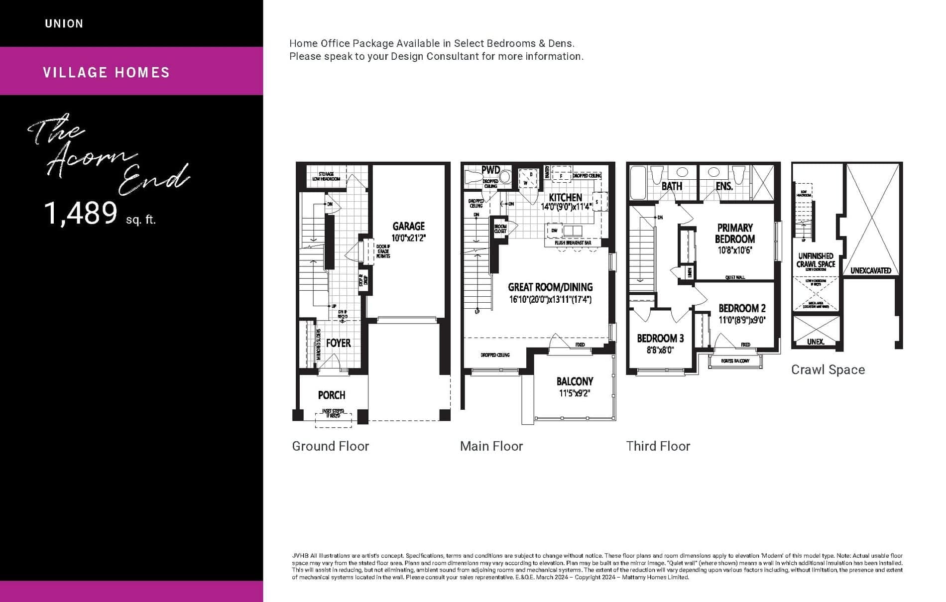 The Acorn (End) Floor Plan at Union Phase 3 by Mattamy Homes - 1489 sq.ft