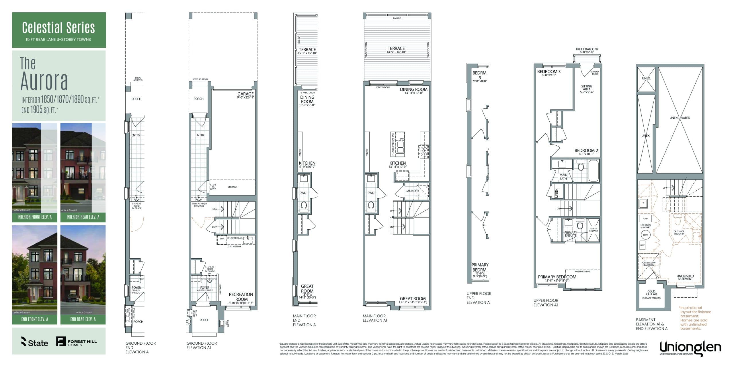 The Aurora Floor Plan at Unionglen by Forest Hill Homes - 1850 sq.ft