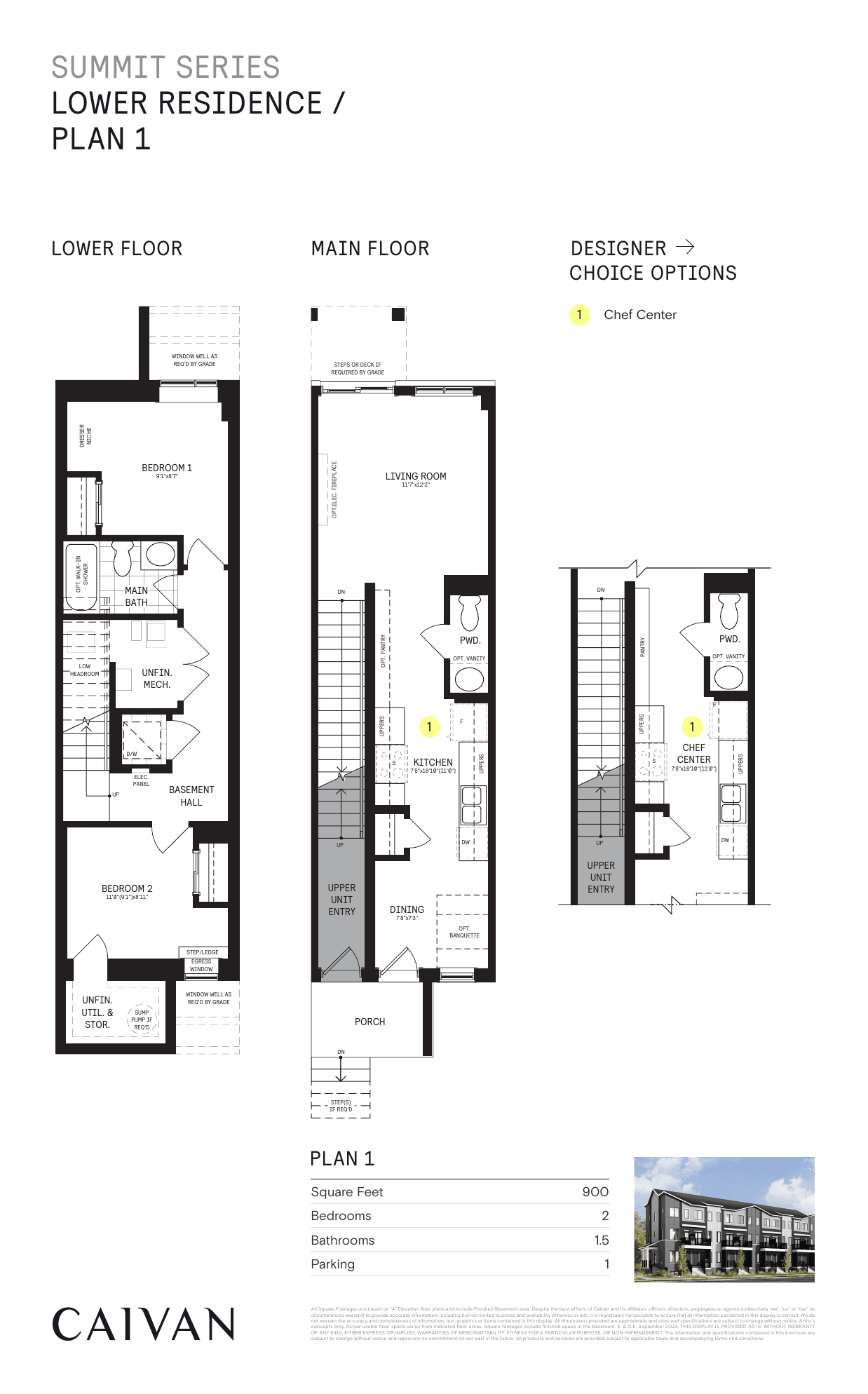 Plan 1 - Lower Residence (900 sq.ft) Floor Plan at The Conservancy Summit Series Towns - 900 sq.ft