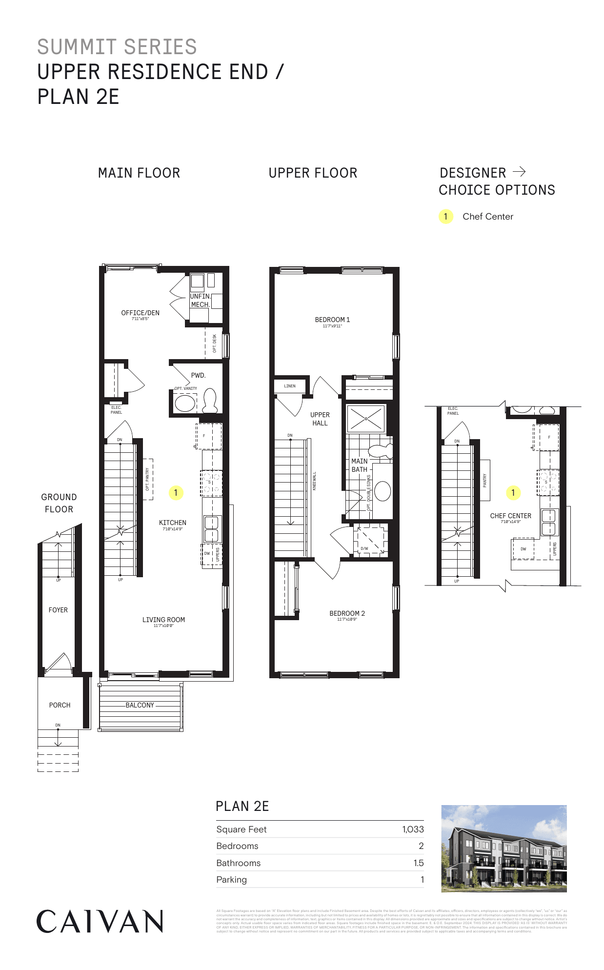 Plan 2E - Upper Residence End (1,033 sq.ft) Floor Plan at The Conservancy Summit Series Towns - 1033 sq.ft
